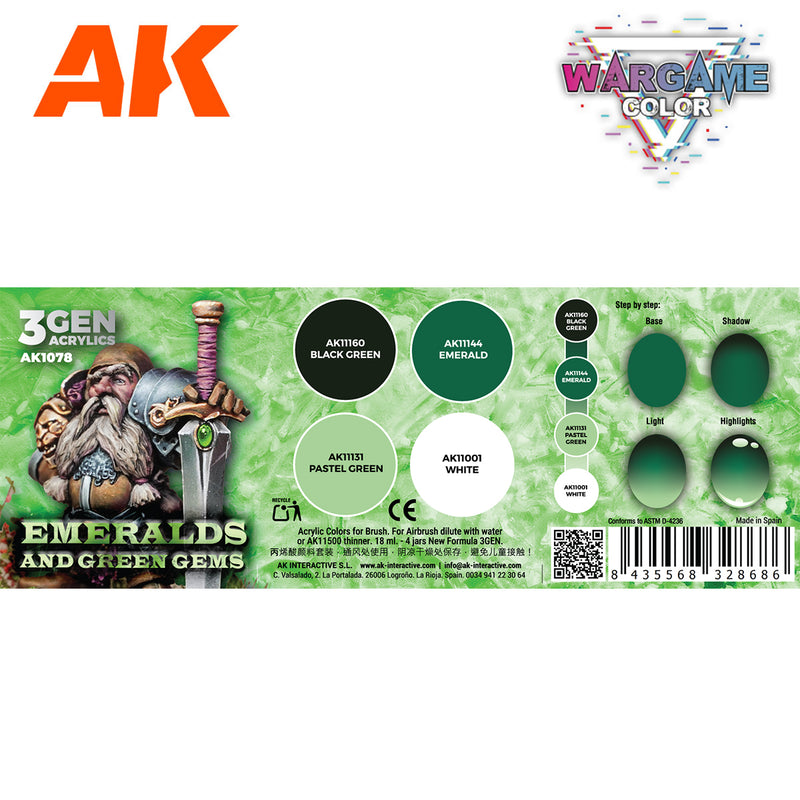 [AK Interactive] Wargame Color Set Emeralds And Green Gems