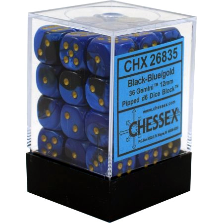 Chessex Gemini 36D6 Black-Blue/Gold - 12mm