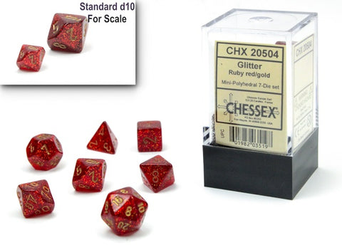 Chessex Glitter Mini Ruby Red/Gold - Set of 7