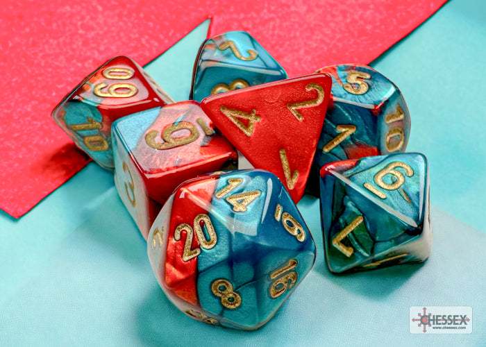Chessex Gemini Mini Red-Teal/Gold - Set of 7