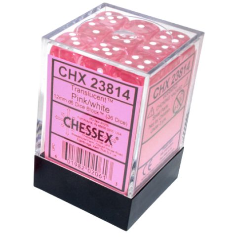 Chessex Translucent 36D6 Pink/White - 12mm