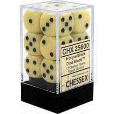 Chessex Opaque 12D6 Ivory/Black - 16mm