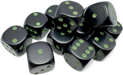 Chessex Opaque 12D6 Black/Green 16mm