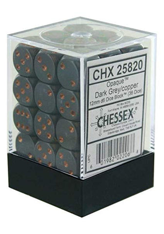 Chessex Opaque 36D6 Dark Grey/Copper 12mm