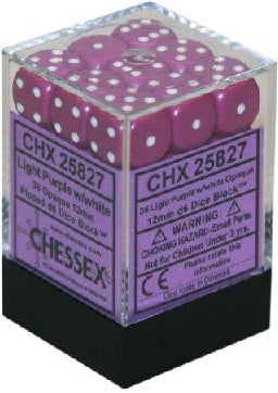 Chessex Opaque 36D6 Light Purple w/White 12mm