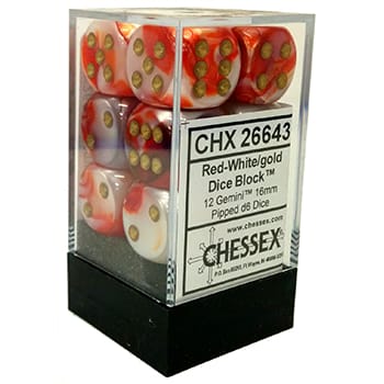 Chessex Gemini 12D6 Red-White/Gold 16mm