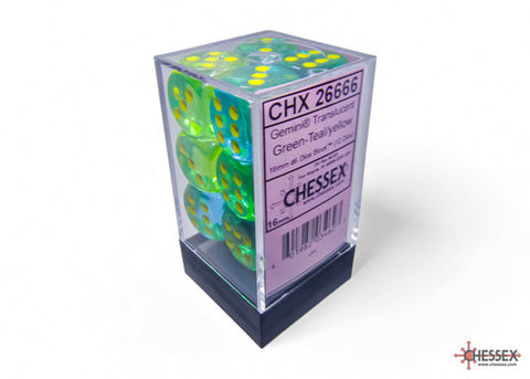 Chessex Gemini 12D6 Translucent Green-Teal/Yellow 16mm