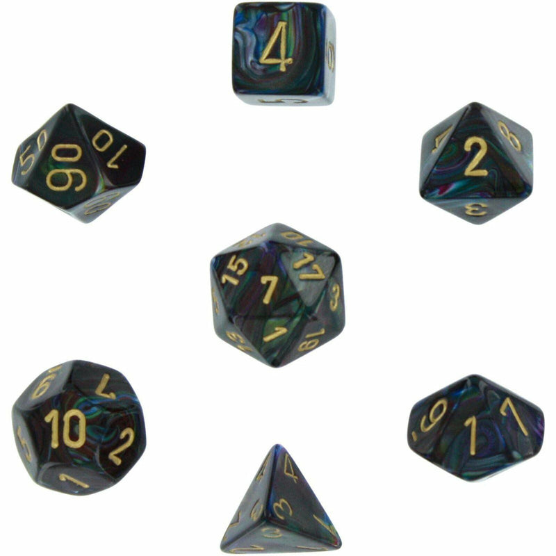 Chessex Lustrous Shadow w/Gold - Set of 7