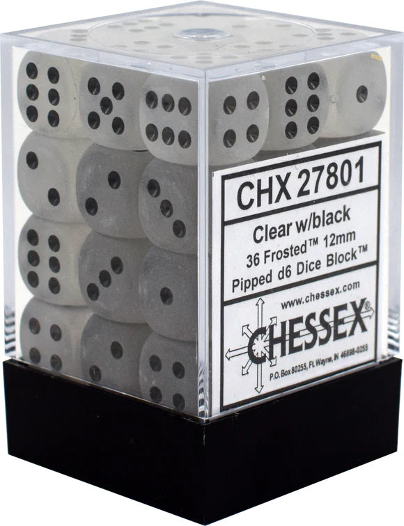 Chessex Frosted 36D6 Clear/Black - 12mm