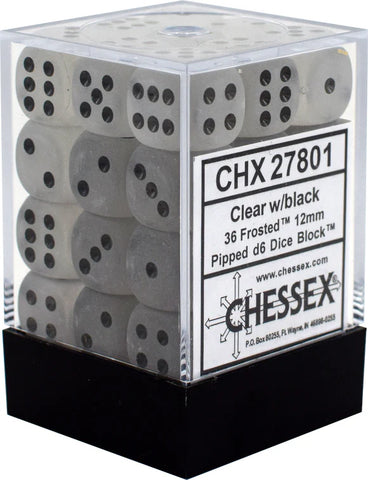 Chessex Frosted 36D6 Clear/Black - 12mm