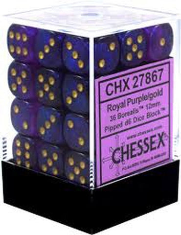 Chessex Borealis 36D6 Royal Purple/Gold - 12mm