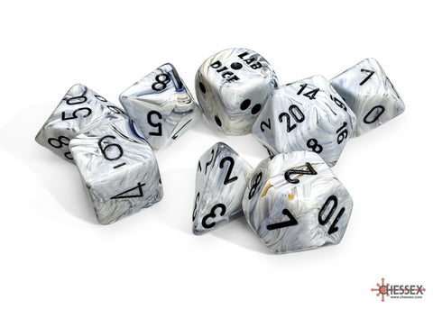 Chessex Marble Polyhedral Calcite/Black - Set of 7 (With Bonus Die)